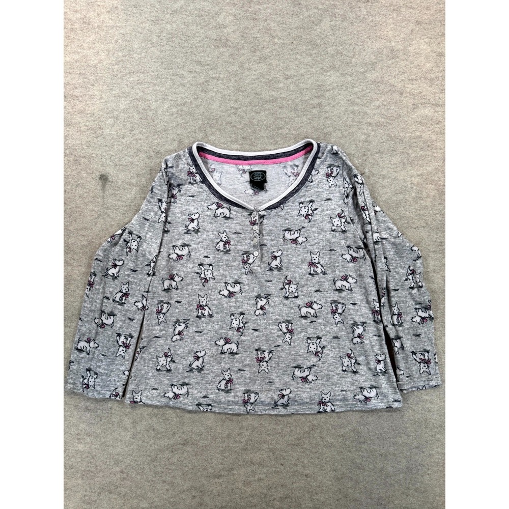 Laura Ashley Sleep Shirt Womens XL Heather Gray Scottie Dogs Henley Pajama Top